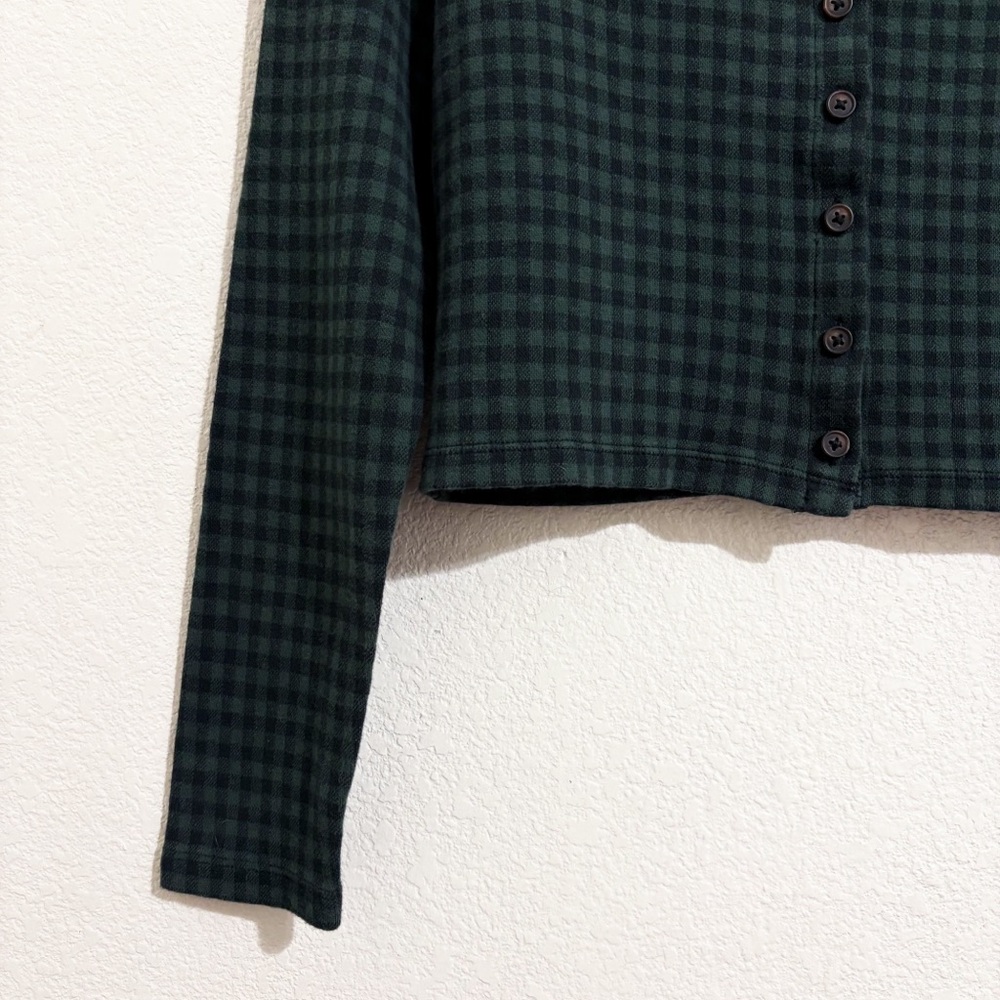 Madewell Jacquard Long Sleeve Cardigan & Tank Twin Set in Gingham Forest Green - Picture 8 of 14